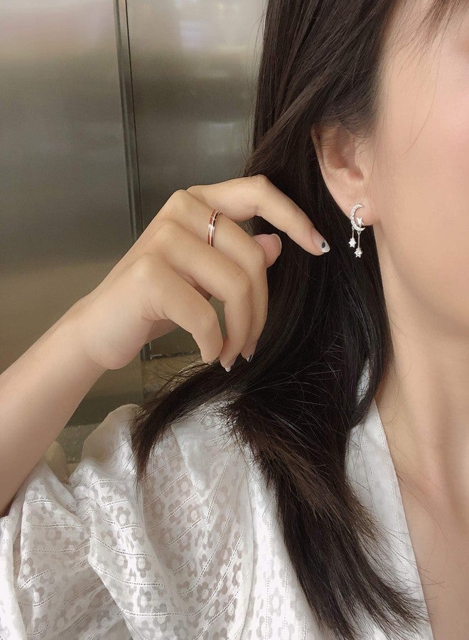 Reffeer 925 Sterling Silver Crescent Moon Star Earrings Studs for Women Teen Girls CZ Moon Studs Earrings Star Tassel Earrings (A-Silver) - Image 4