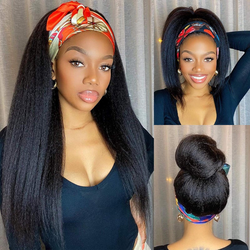 WIGNEE Kinky Straight Headband Wig for Women, 22 Inches, Yaki Straight Wigs with Black Headband, Synthetic Hair, Easy to Style, No Lace Front, No Glue - Image 1