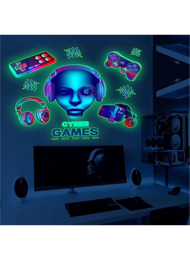 إيروريكس ملصقات حائط ثلاثية الأبعاد تتوهج في الظلام، ملصقات حائط لألعاب الفيديو، ديكور حائط لغرف الأولاد، غرفة نوم الأطفال، ديكور غرفة اللعب المنزلية، هدية للاعبي الألعاب، ذاتية اللصق ومقاومة للماء - Image 1