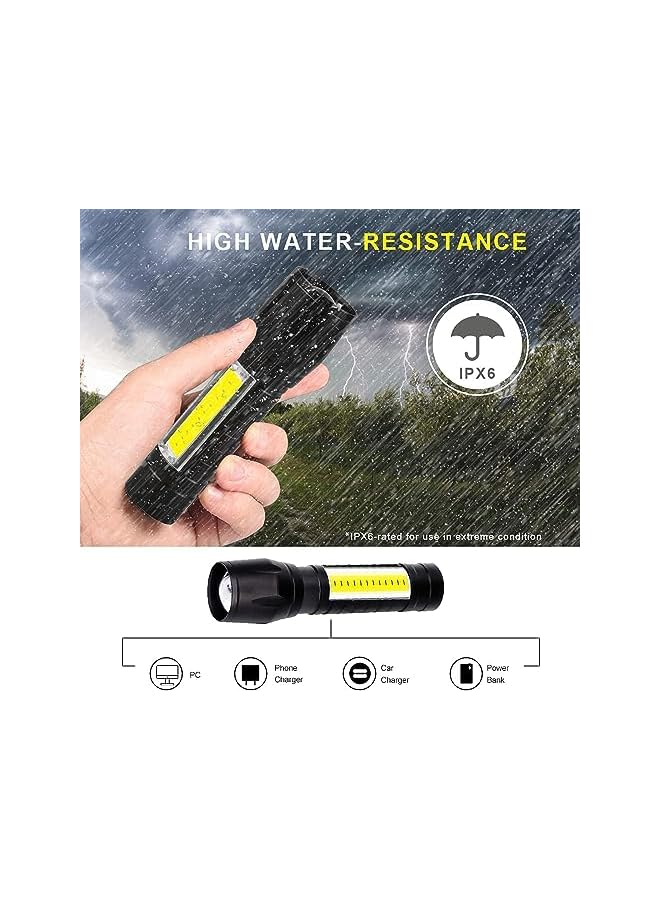 promass Handheld Torch, Rechargeable LED Flashlight, Portable Mini Torch Waterproof Handheld Torch for Camping Outdoor Emergency and Daily Use 2 Pcs - Image 3