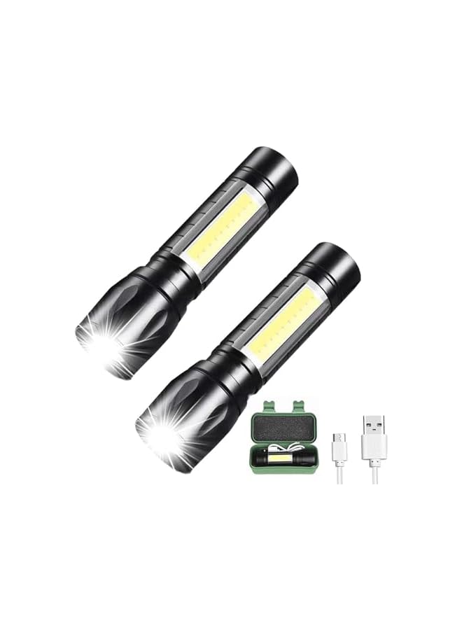 promass Handheld Torch, Rechargeable LED Flashlight, Portable Mini Torch Waterproof Handheld Torch for Camping Outdoor Emergency and Daily Use 2 Pcs - Image 2