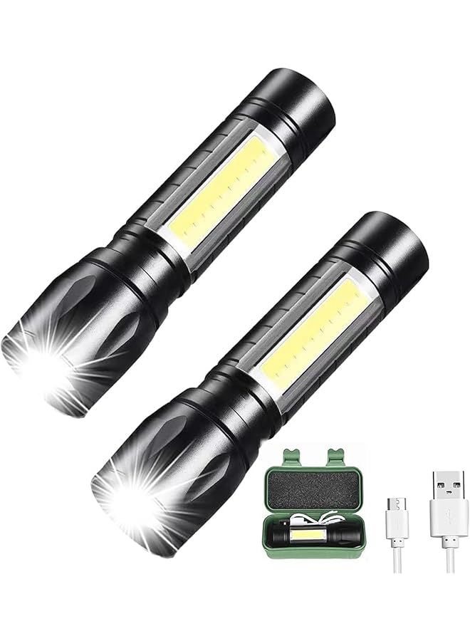 promass Handheld Torch, Rechargeable LED Flashlight, Portable Mini Torch Waterproof Handheld Torch for Camping Outdoor Emergency and Daily Use 2 Pcs - Image 1