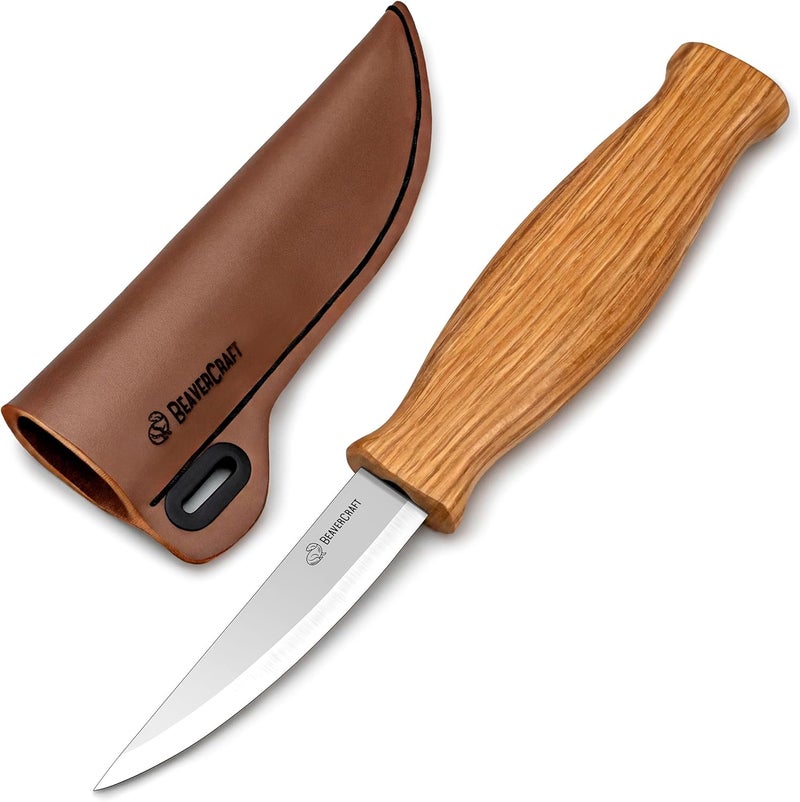 BeaverCraft Wood Carving Sloyd Knife C4s 3" - Whittling Knife with Leather Sheath for Carvers - Chip Wood Carving Tools for Beginner and Profi - Image 1