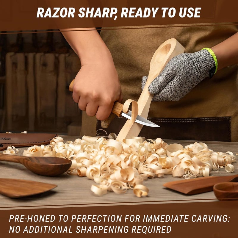 BeaverCraft Wood Carving Sloyd Knife C4s 3" - Whittling Knife with Leather Sheath for Carvers - Chip Wood Carving Tools for Beginner and Profi - Image 5