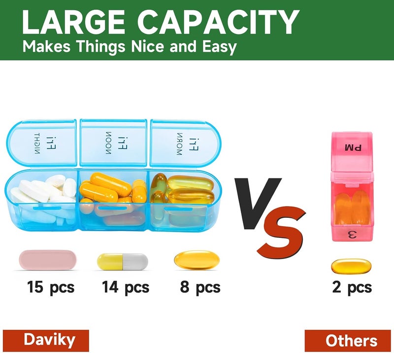 Daviky Weekly Pill Organizer 3 Times a Day, Pill Box 3 Times a Day, Travel Pill Box 7 Day with Large Pill Containers, Pill Cases Organizers 7 Day, Daily Medicine Organizer to Hold Medication - Image 2