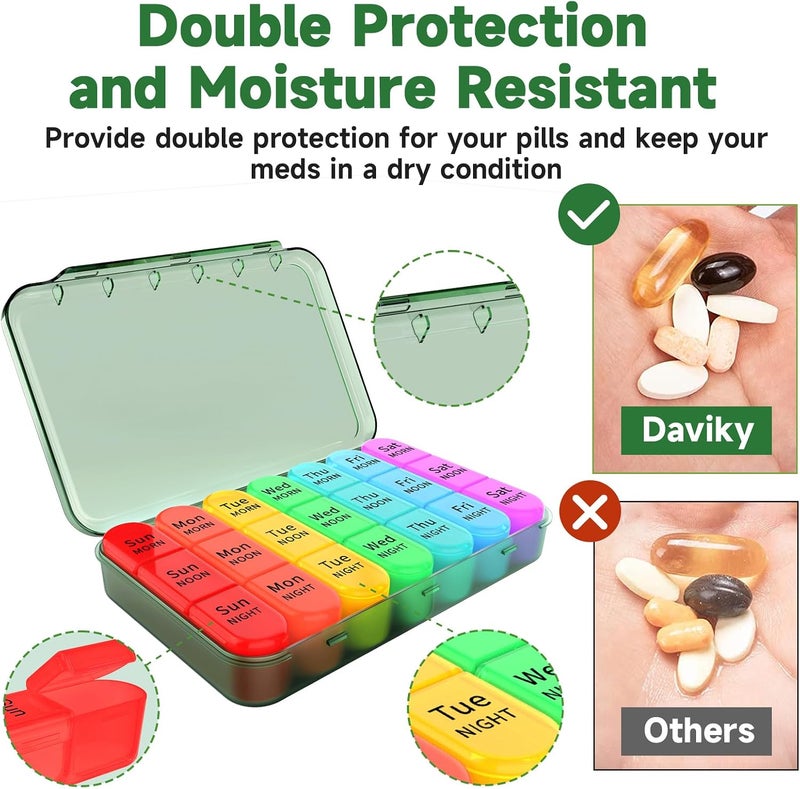 Daviky Weekly Pill Organizer 3 Times a Day, Pill Box 3 Times a Day, Travel Pill Box 7 Day with Large Pill Containers, Pill Cases Organizers 7 Day, Daily Medicine Organizer to Hold Medication - Image 5