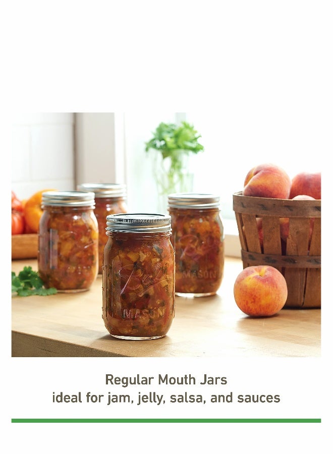 جرار ماسون فموية واسعة (16 أوقية / سعة) [6 عبوات] مع أغطية محكمة الإغلاق وأشرطة. للتعليب، التخمر، التخليل، الديكور - آمنة للتجميد والميكروويف وغسالة الصحون - Image 4