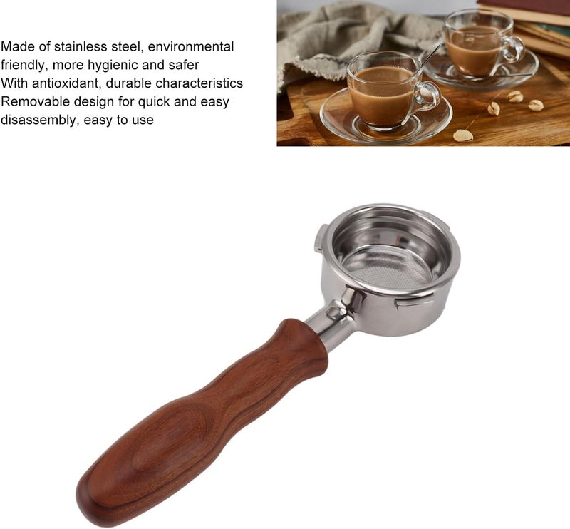 fannay 58mm Bottomless Portafilter, 3 Ears Stainless Steel Bottomless Naked Portafilter with Filter Basket & Wood Handle, Professional Espresso Portafilter for Barsetto Espresso (D Red - Image 3