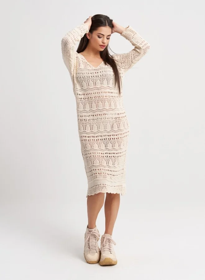 HaILYS Bohemian Crochet Dress - Beige