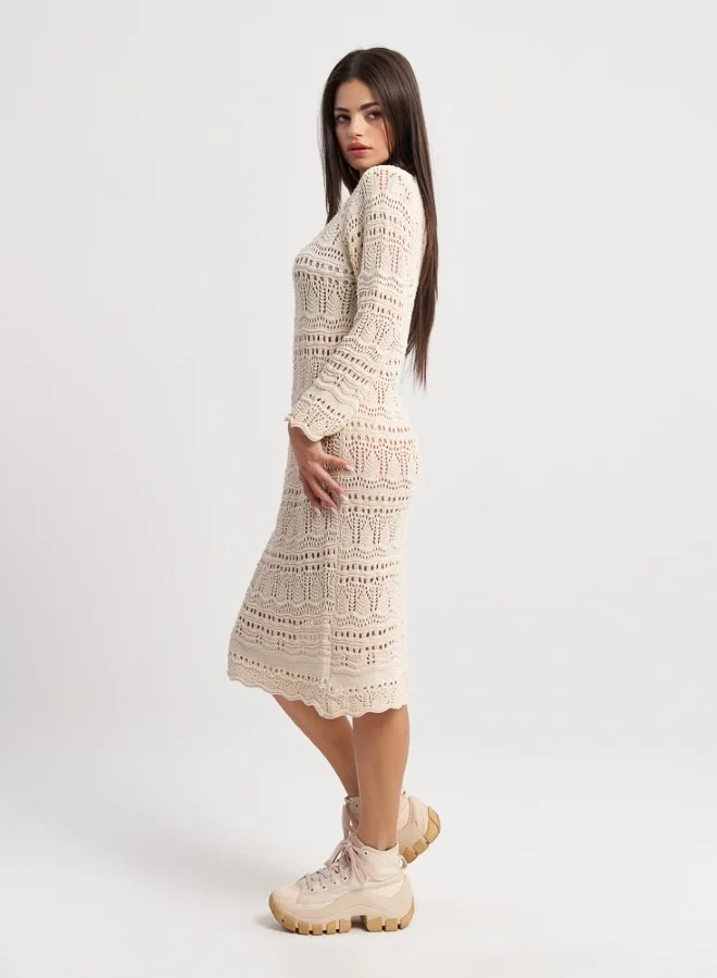 HaILYS Bohemian Crochet Dress - Beige