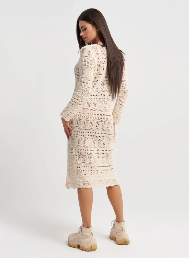 HaILYS Bohemian Crochet Dress - Beige