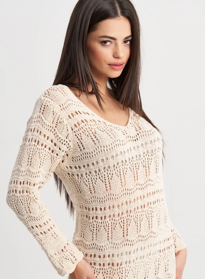 HaILYS Bohemian Crochet Dress - Beige