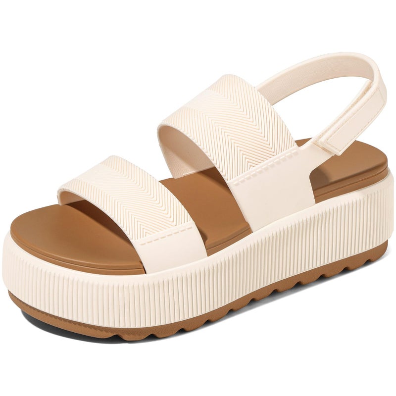 Lovee Cosee White Platform Sandals for Women 2026 Flatform Water Sandals Chunky Wedge Lug Sole Lightweight Comfortable Summer Outfit Walking Beach Vacation Essentials Trendy Shoe Resort Wears Size 7.5 - Image 1