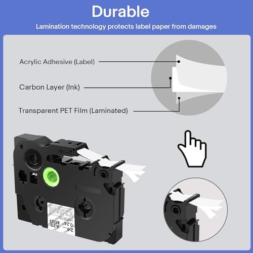 GREENCYCLE TZe-155 White on Clear Label Tape Compatible for Brother P-Touch Label Maker TZe TZ Tape TZe-155 TZ-155 24mm 0.94 Laminated Clear for PT-D600 D610BT P700 P750W, 3 Pack - Image 5