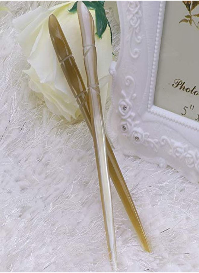 Lurrose - 2Pcs Vintage Hair Chopsticks Yak Horn Hair Stick Hair Decor Hairpin For Girls (Bamboo Joint Pattern) - Image 1