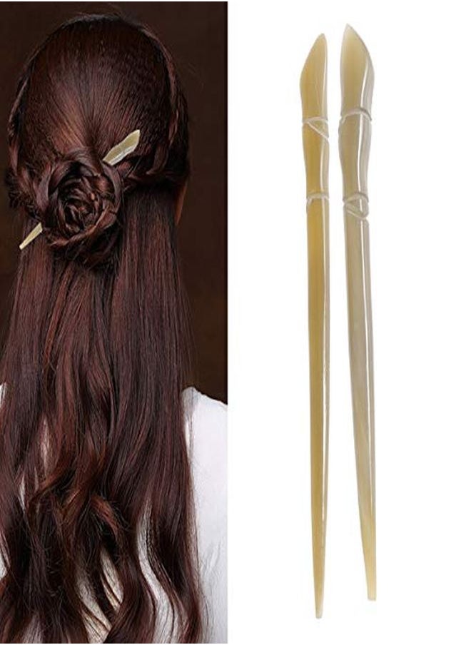 Lurrose - 2Pcs Vintage Hair Chopsticks Yak Horn Hair Stick Hair Decor Hairpin For Girls (Bamboo Joint Pattern) - Image 1