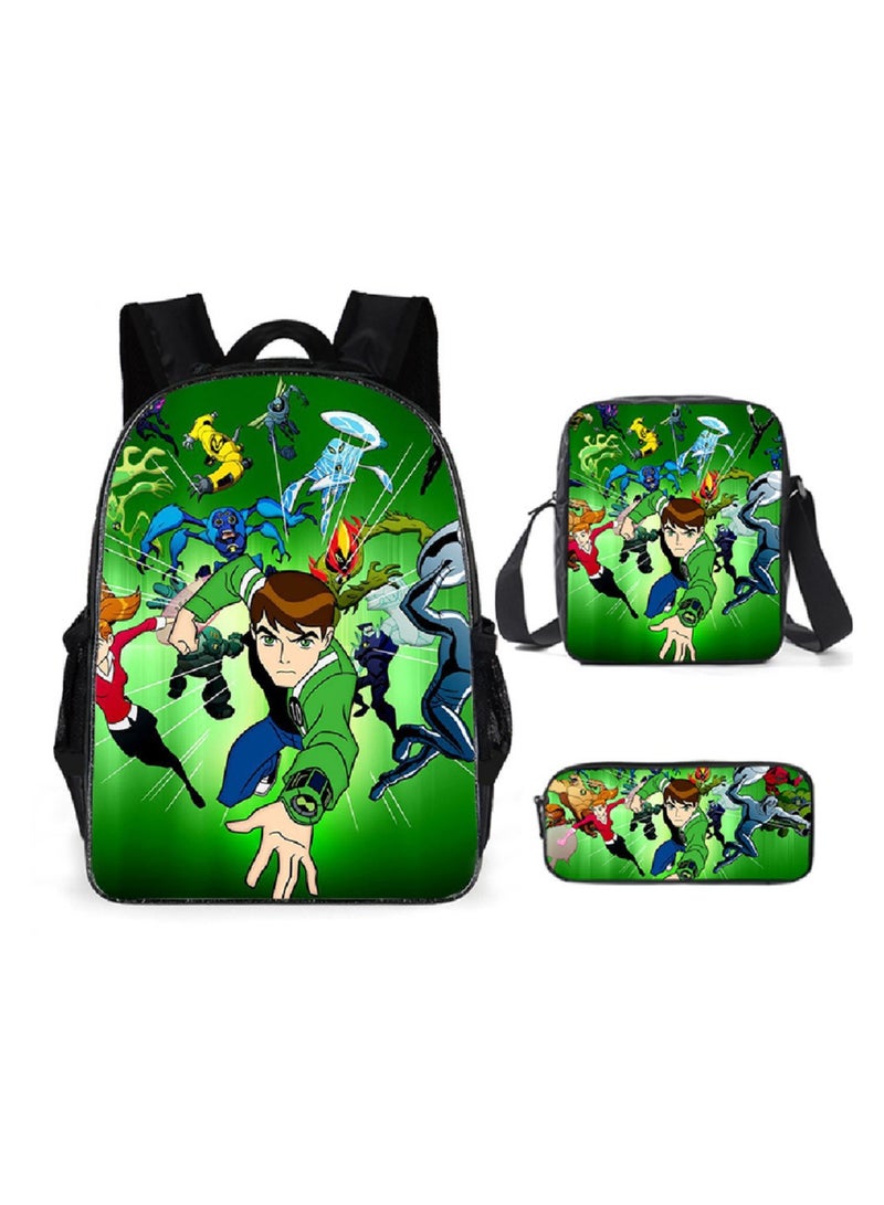 SKT Shiketro Ben 10 Backpack Student Schoolbag Anime Cartoon Backpack Backpack 29*16*42CM + Shoulder Bag 19*6*23CM + Pen Bag 24*7*11CM Three-piece Set - Image 1