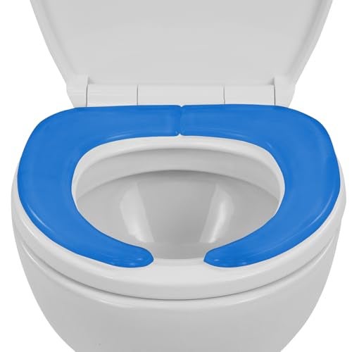 Vive Gel Toilet Seat Cushion Cover Raised Padded Riser Cushion for Elongated Standard and Commode Chairs Seat Warmer Pressure Pain Relief Comfort Adhesive Donut Pad for Elderly Seniors Blue - Image 1