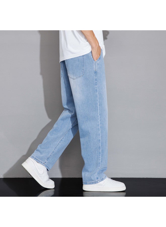 TonLion Men's Casual Jeans For Spring And Autumn - Korean Loose Fit Drawstring Wide Leg Pants With Elastic Waist In Solid Colors - Image 5