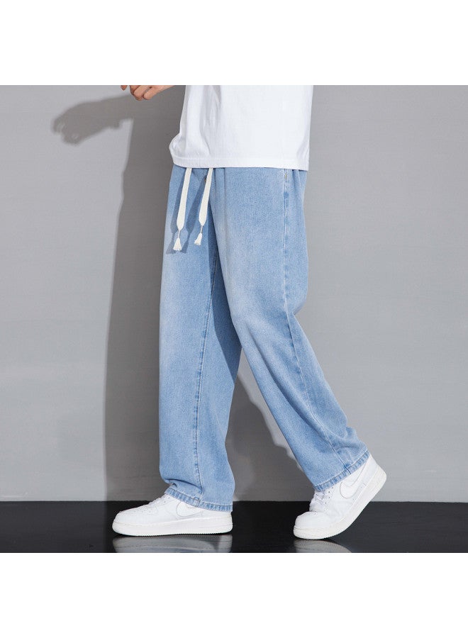 TonLion Men's Casual Jeans For Spring And Autumn - Korean Loose Fit Drawstring Wide Leg Pants With Elastic Waist In Solid Colors - Image 2