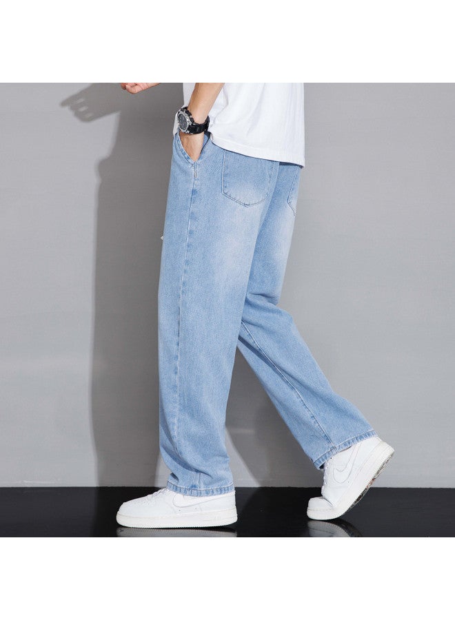 TonLion Men's Casual Jeans For Spring And Autumn - Korean Loose Fit Drawstring Wide Leg Pants With Elastic Waist In Solid Colors - Image 3