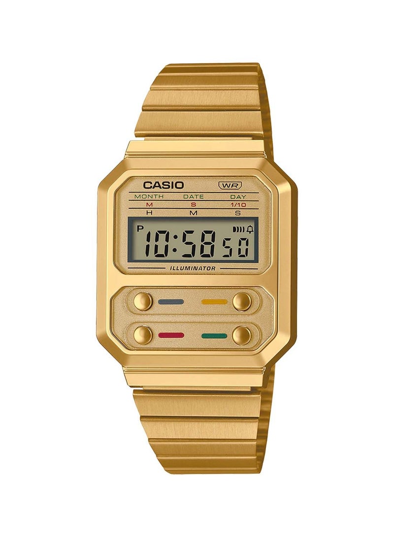 CASIO Digital Waterproof Wrist Watch With Stainless Steel A100WEG-9ADF 