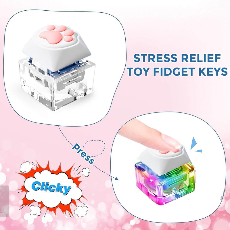 Excefore Keyboard Fidget Toys, Cute Cat Paw Keyboard Fidget Keychain, Decompression Toys with LED Lights, Desk Stress Relief Toys, Stress Reducing Toys, For Adult Gifts to Relief Pass Time - Image 3