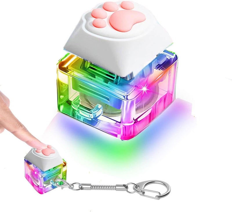 Excefore Keyboard Fidget Toys, Cute Cat Paw Keyboard Fidget Keychain, Decompression Toys with LED Lights, Desk Stress Relief Toys, Stress Reducing Toys, For Adult Gifts to Relief Pass Time - Image 1
