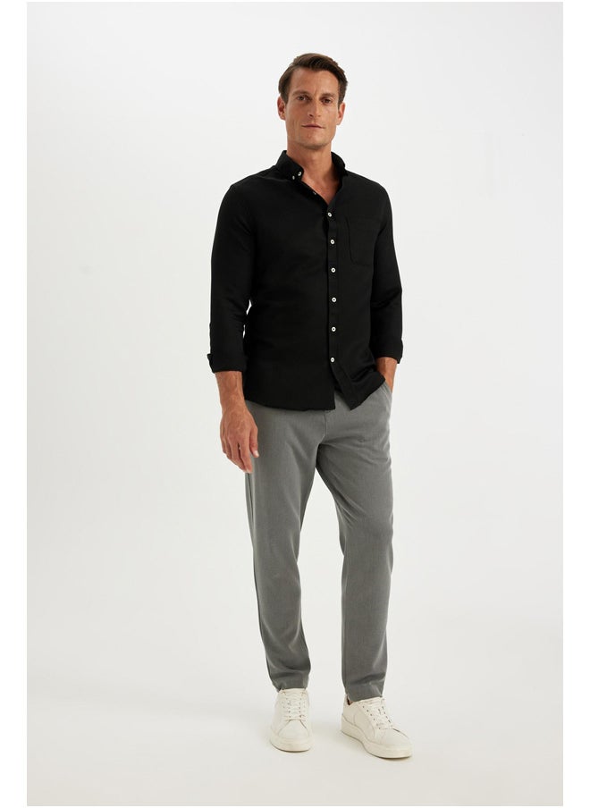 DeFacto قميص بولو رجالي منسوج بقصّة Slim Fit وأزرار وأكمام طويلة  - Image 3