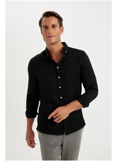 DeFacto قميص بولو رجالي منسوج بقصّة Slim Fit وأزرار وأكمام طويلة  - Image 4