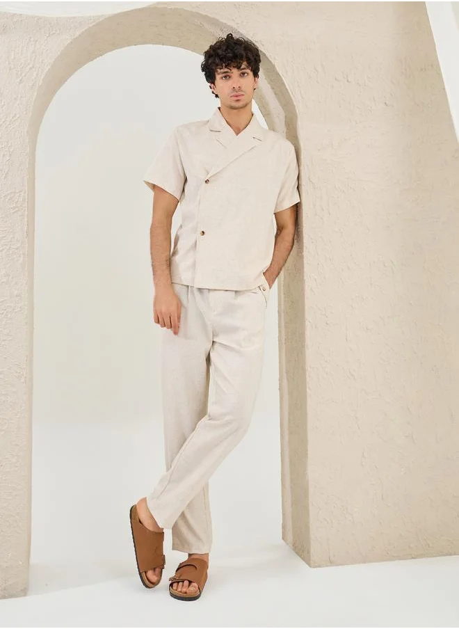 Styli Plain Linen Blend Tapered Fit Trousers with Pocket