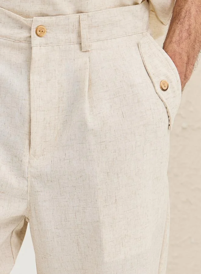 Styli Plain Linen Blend Tapered Fit Trousers with Pocket