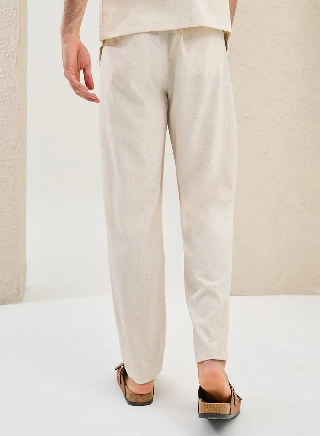 Styli Plain Linen Blend Tapered Fit Trousers with Pocket