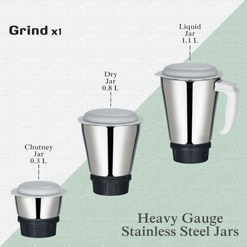 McCoy Mixer Grinder | Grind X1 500W with 3 SS jars | Longer life Universal Hybrid Motor | ABS Body | Uniform Grinding | Black & Grey - Image 2