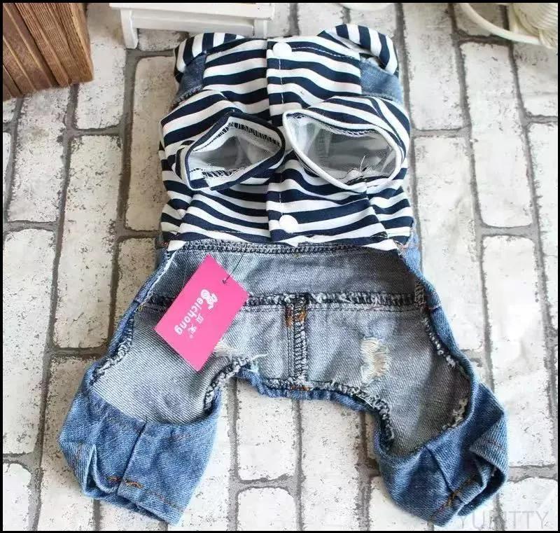 Striped Denim Dog Overalls - Blue XL Dog Clothing for Small to Medium Dogs - Image 3