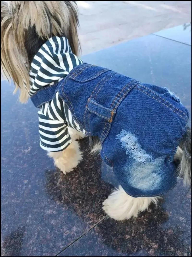 Striped Denim Dog Overalls - Blue XL Dog Clothing for Small to Medium Dogs - Image 2