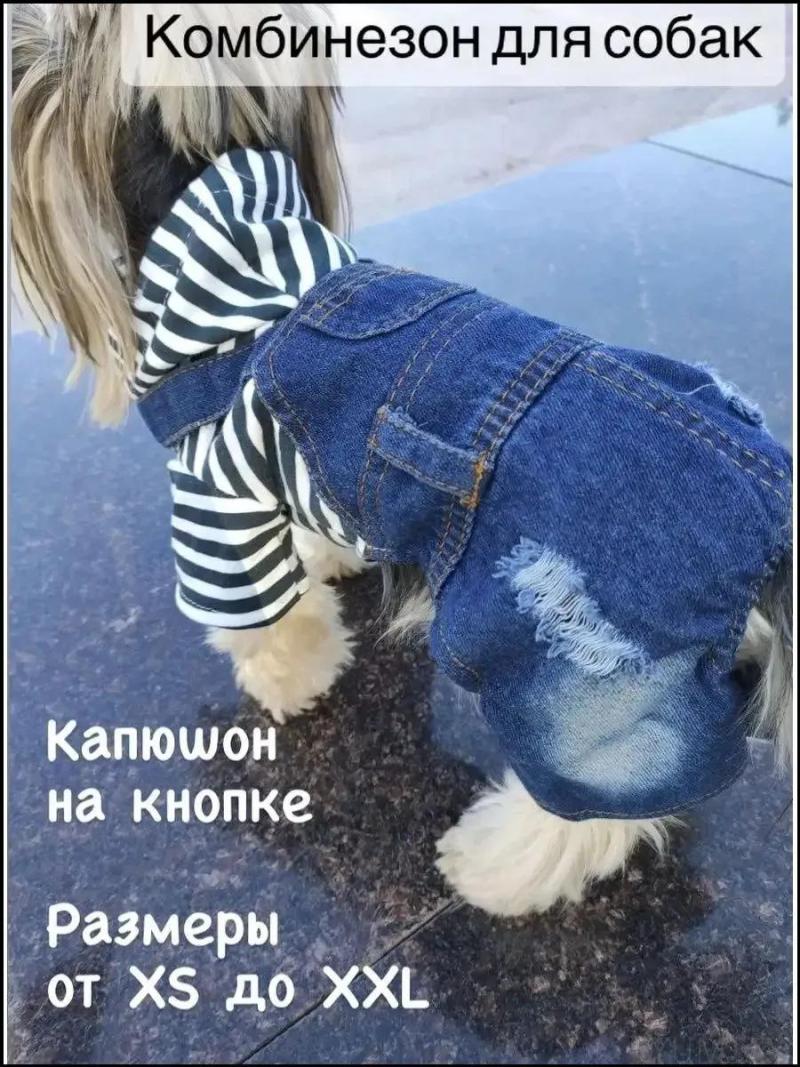 Striped Denim Dog Overalls - Blue XL Dog Clothing for Small to Medium Dogs - Image 5