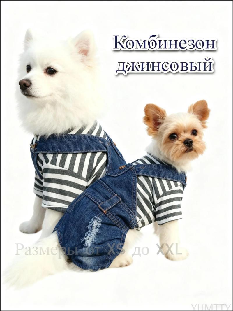 Striped Denim Dog Overalls - Blue XL Dog Clothing for Small to Medium Dogs - Image 1