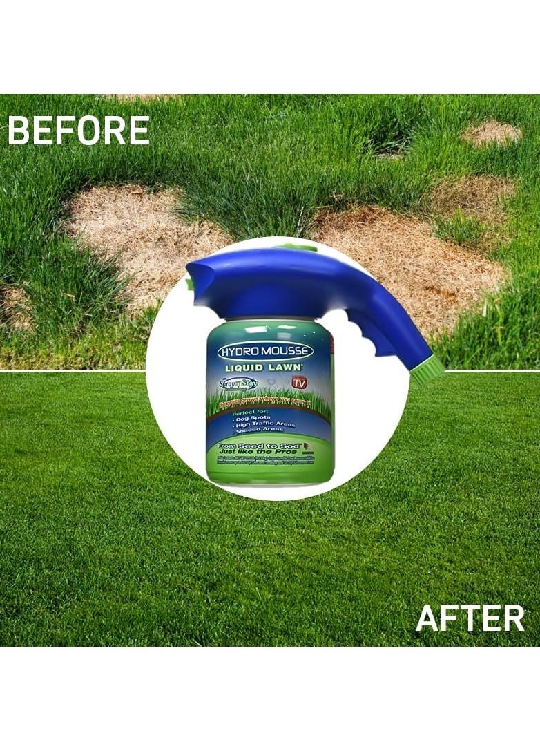 A spray for repairing and germinating natural grass in your garden, a set for repairing desertified places and weak germinating areas, a natural fertilizer for growing grass in your garden