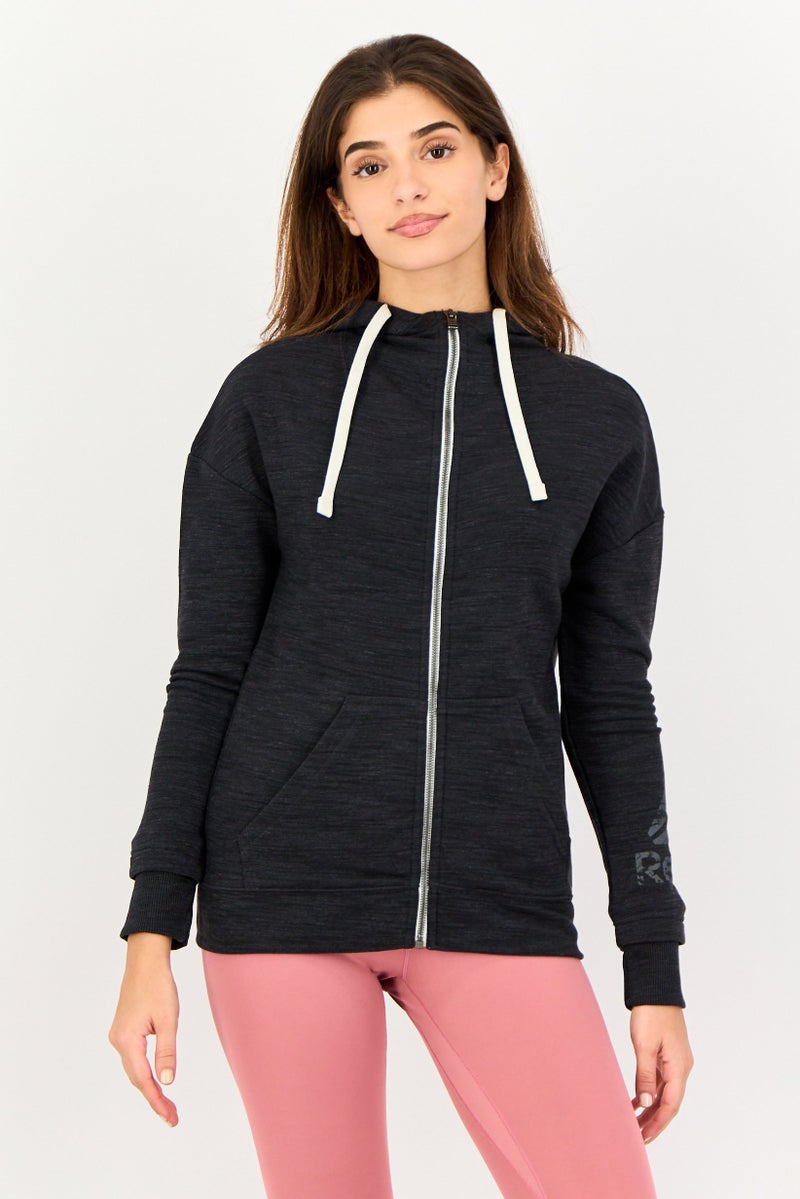 Reebok Women Sportswear Fit Long Sleeve Full Zip Training Hoodie, Black - Image 1