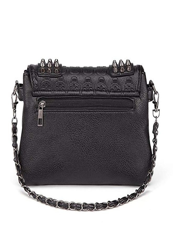 Chikencall Womens Punk Skull Print Crossbody Bag PU Leather Gothic Skull Shoulder Bag Purse with Chain - Image 2