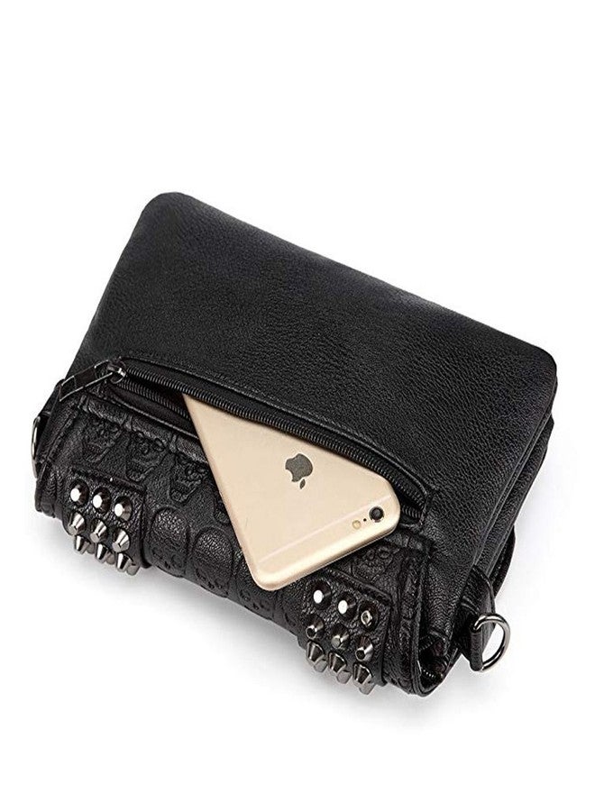 Chikencall Womens Punk Skull Print Crossbody Bag PU Leather Gothic Skull Shoulder Bag Purse with Chain - Image 5