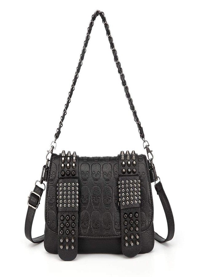 Chikencall Womens Punk Skull Print Crossbody Bag PU Leather Gothic Skull Shoulder Bag Purse with Chain - Image 1