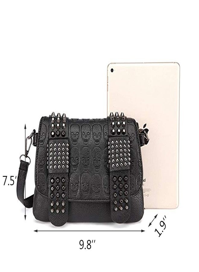 Chikencall Womens Punk Skull Print Crossbody Bag PU Leather Gothic Skull Shoulder Bag Purse with Chain - Image 3