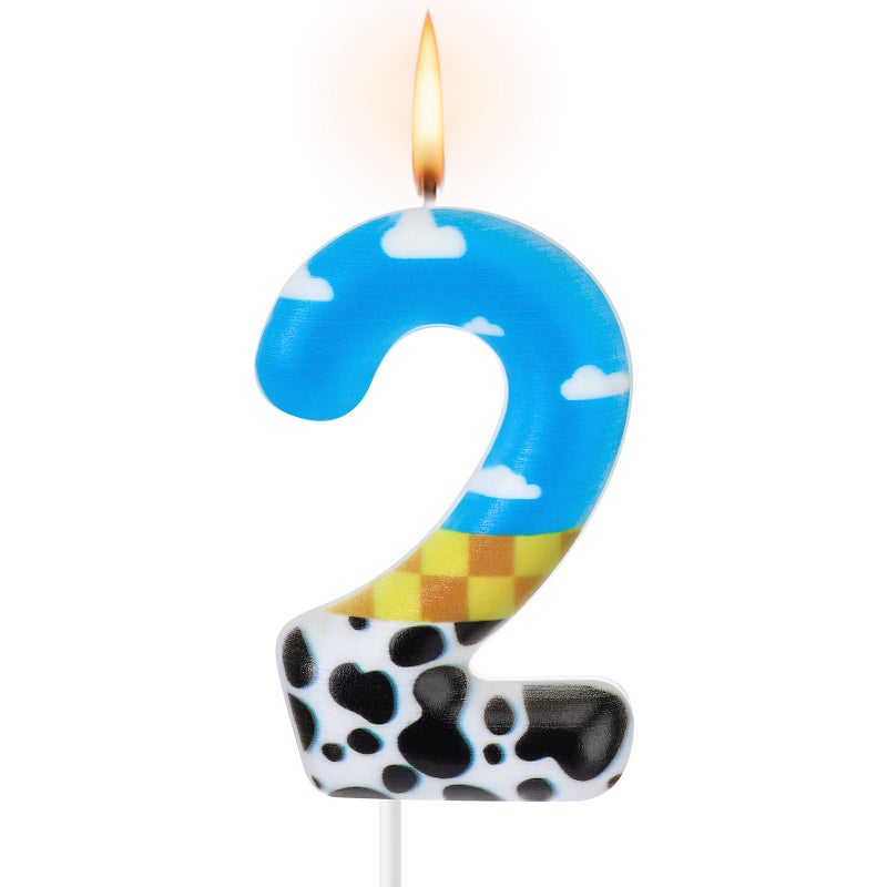 Threlaco Toy Inspire Game Birthday Number Candles Cartoon Cake Topper Blue Sky and White Cloud Cow Birthday Candle for Boy Girl Party Decor SuppliesNumber 2