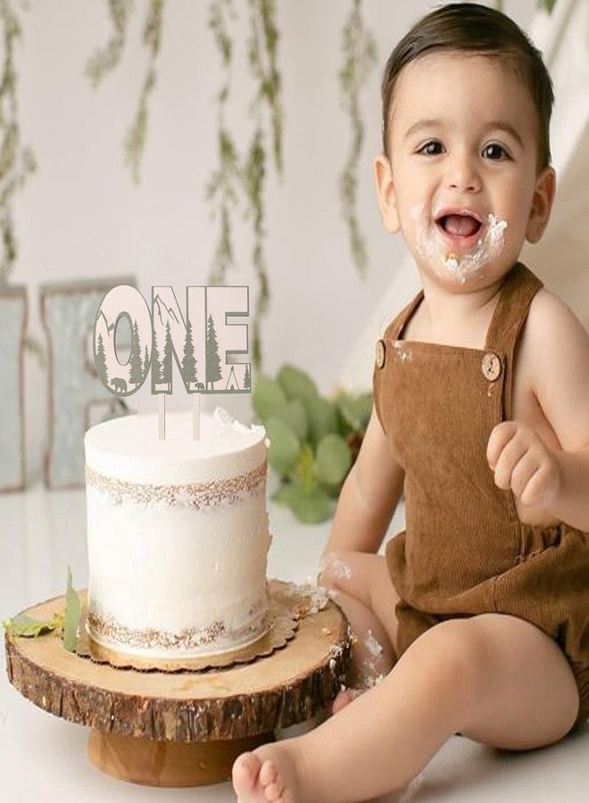 ZZDCMS Woodland One Baby Shower Cake Topper - Wild Green Trees, Happy Camper Sign, First Birthday Decoration - Image 3