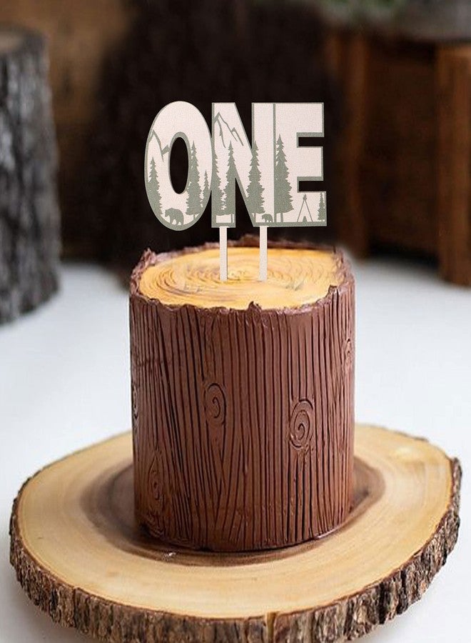 ZZDCMS Woodland One Baby Shower Cake Topper - Wild Green Trees, Happy Camper Sign, First Birthday Decoration - Image 1