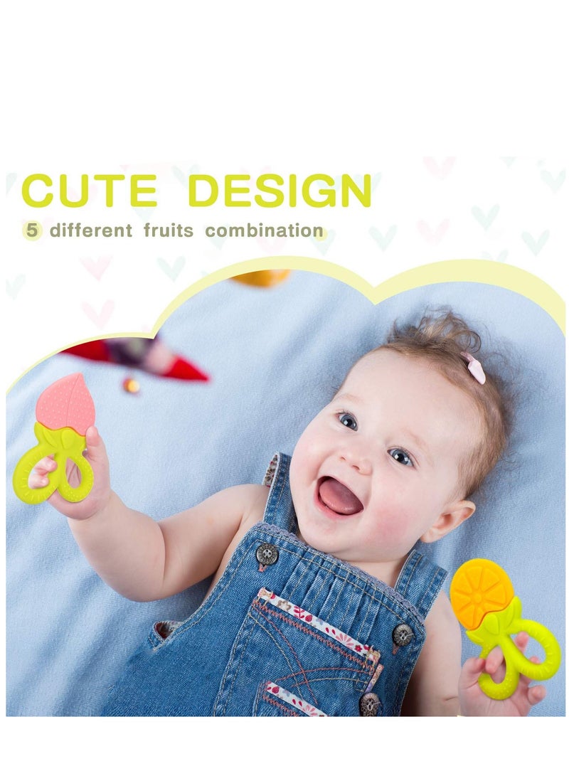 KASTWAVE 5 Pack BPA Free Silicone Fruit Teether Toy with Storage Case, for 3 Months Above Infant Sore Gums Pain Relief - Image 4