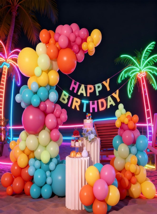 KIRIN Tropical Balloon Arch Kit,Hot Pink Lime Green Orange Slate Blue Yellow Latex Neon Balloons for Summer Birthday Party Decorations,Pool Party,Baby Shower Decorations - Image 1