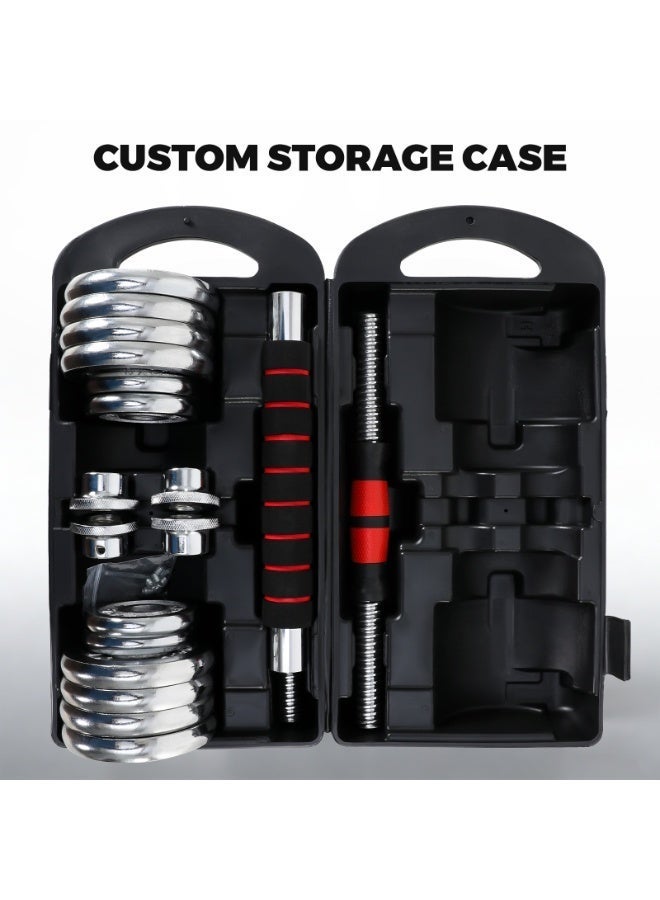 15KG-Adjustable Chrome Dumbbell and Connecting Rod Set for Weightlifting Workout With Box, Red